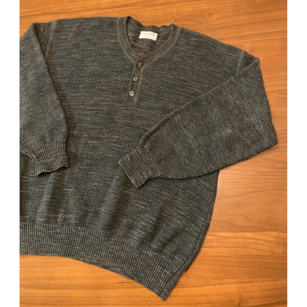 Vintage Tricots St Raphael Henley Sweater Mens L Made in USA Union Made Speckled